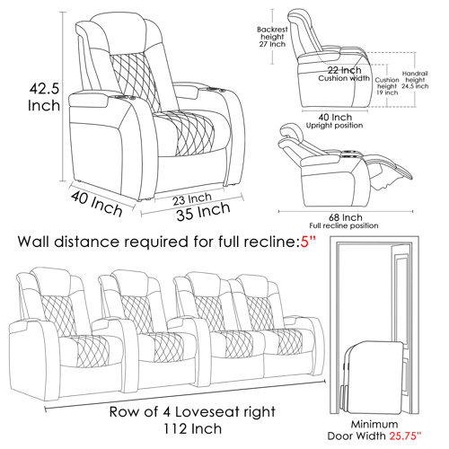 Latitude Run® 112" Wide Genuine Leather Home Theater Individual Seat
